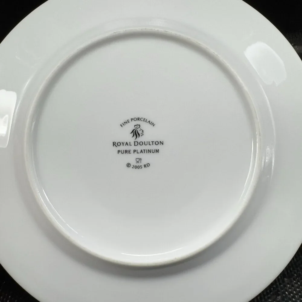 2005 Royal Doulton Pure Platinum Double Silver Band Plate Dish 7.5inch Set‎ 3